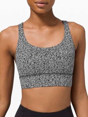 Lululemon Energy Bra Long Line Medium Support B-D Cup Herringbone Black Size 8